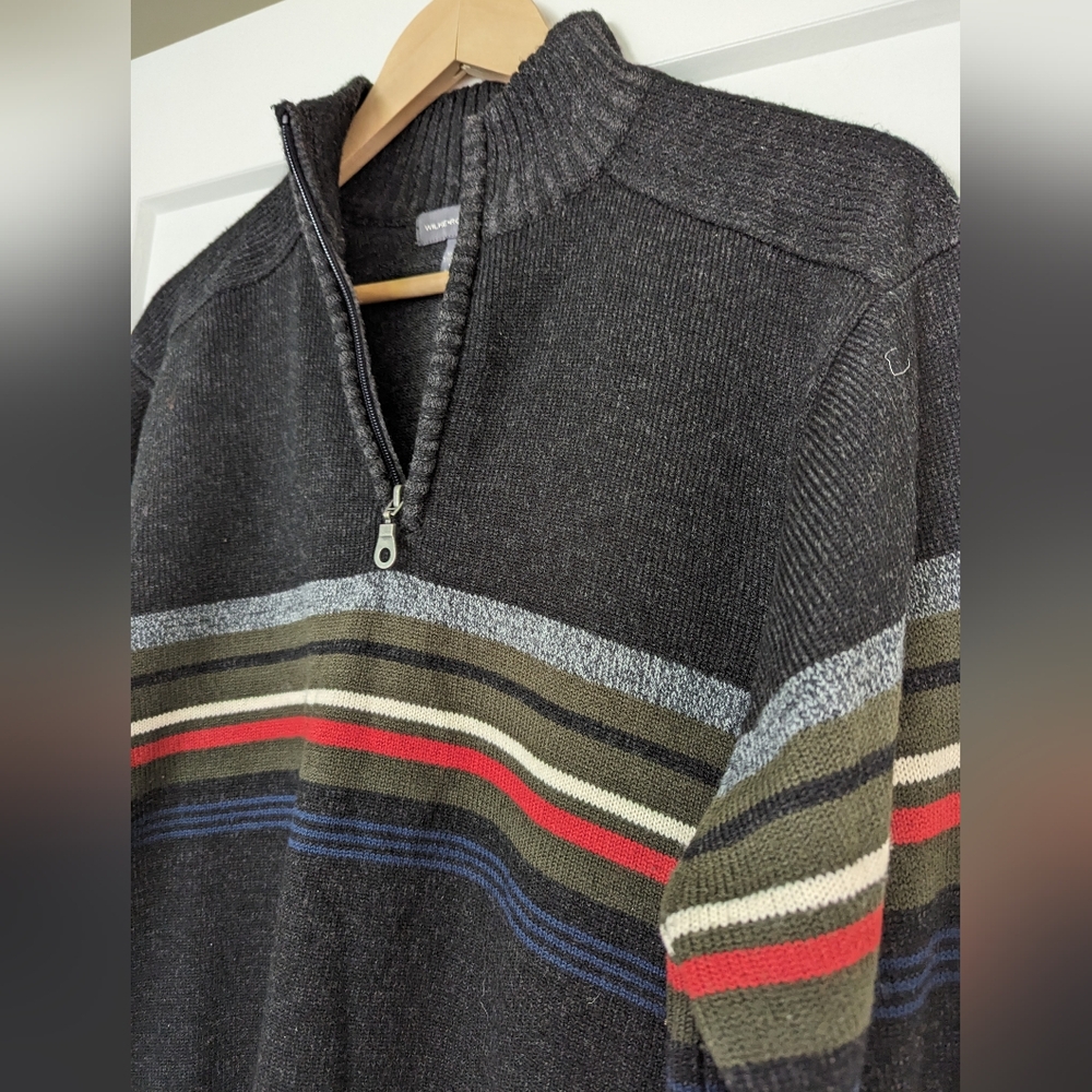 Men's 1/4 Zip Striped Black Sweater